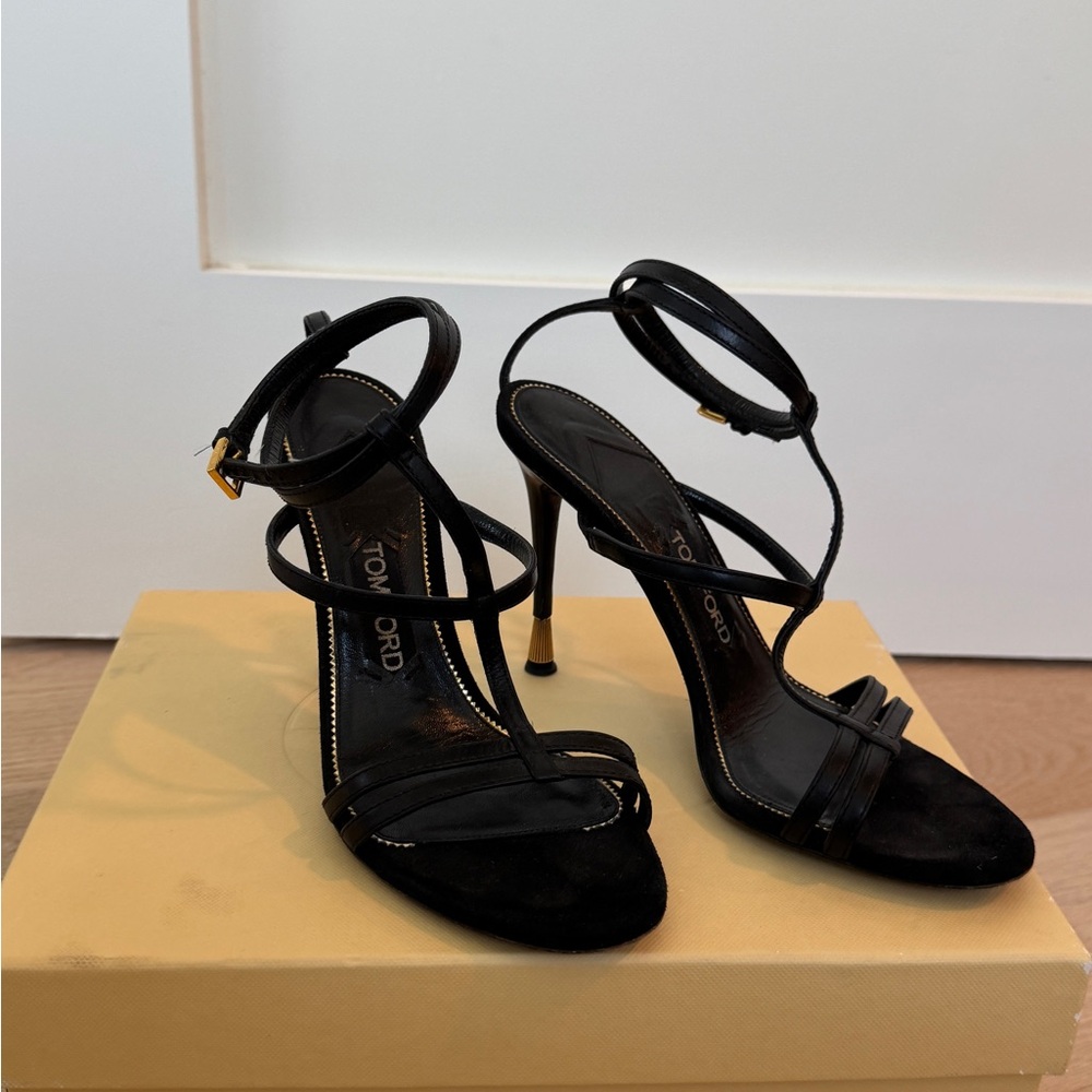 Tom Ford Black Leather Strappy Heels